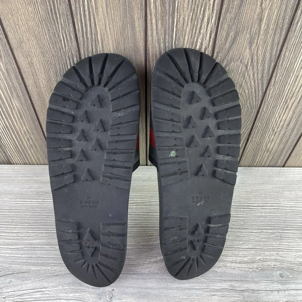Gucci Web Men's Rubber Slide Sandal Black Rubber, Size 10 US Iconic Stripe Logo